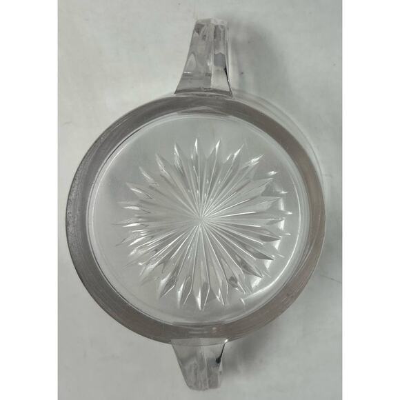 Clear Glass Sunburst Sugar Bowl with Double Handles 3‎ 1/2" Wide x 2 1/2" Tall - Picture 6 of 6